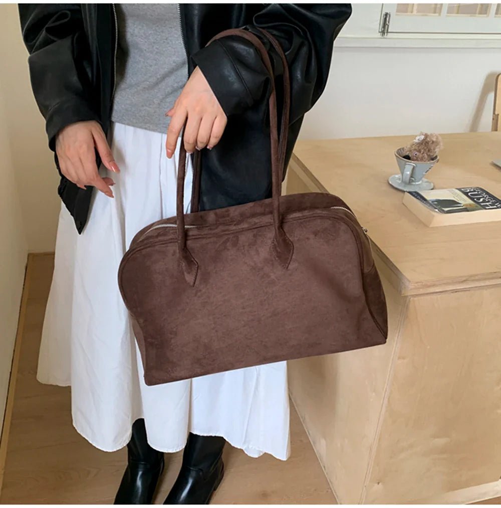 SEAME - Amalia Suede Shoulder Bag Dark Brown Regular